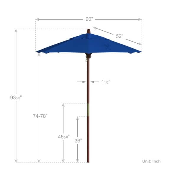 dimension image slide 17 of 20, Port Lavaca 7.5ft Round Wood Umbrella by Havenside Home, Base Not Included