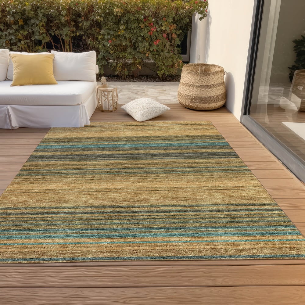 Machine Washable Indoor/ Outdoor Ombre Stripes Chantille Rug