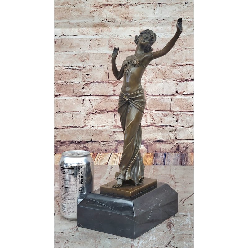 Art Deco Bronze Dancing Woman Sculpture On Marble Base Elegant Figurine