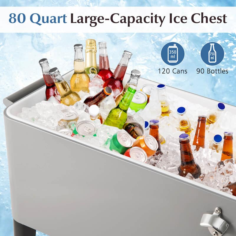 Costway 80-Quart Rolling Patio Cooler on Wheels with Side Handles