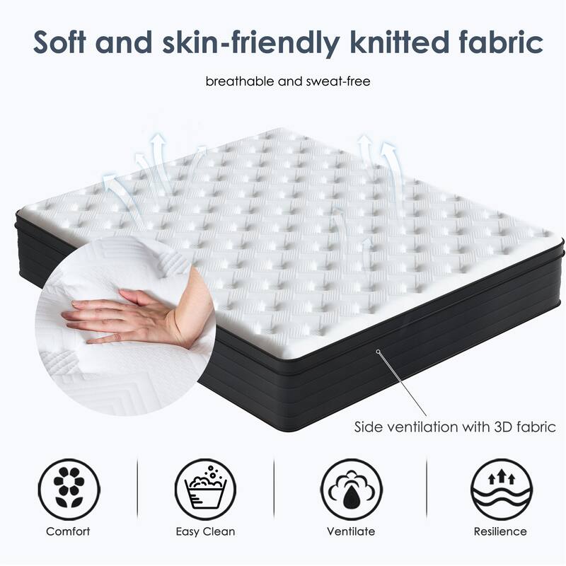 Queen Size Mattress,10 Inch Hybrid Mattress, Individually Pocketed Innerspring, Medium Firm