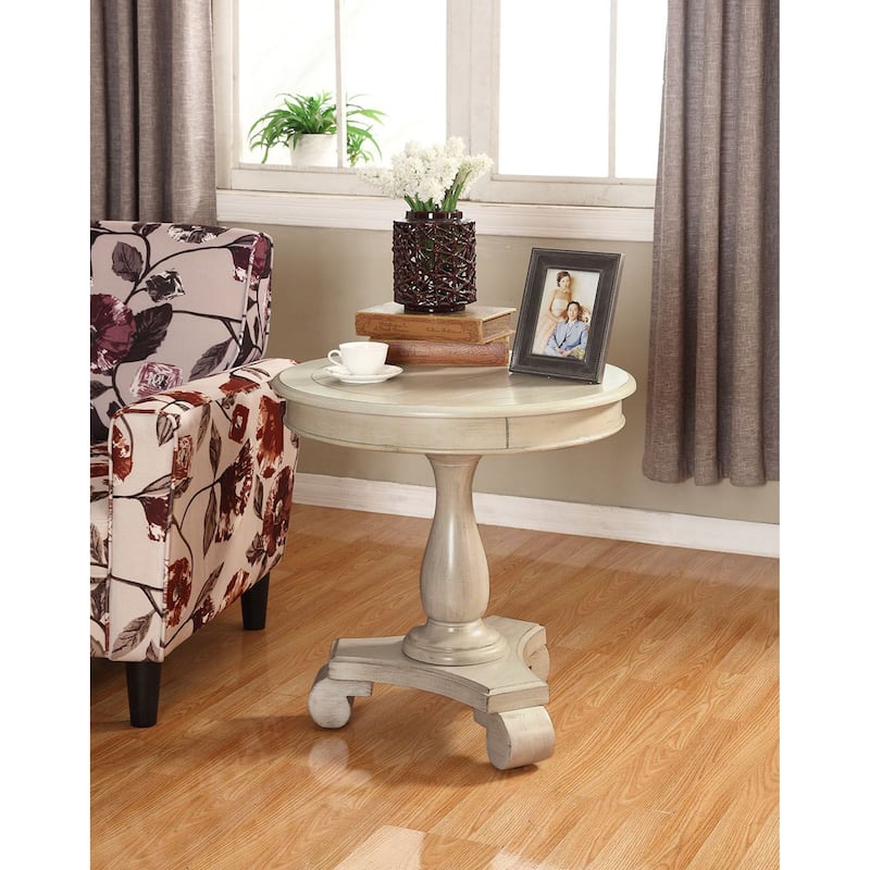 Copper Grove Sierra Round Wood Pedestal Side Table - White - Wood/Veneer