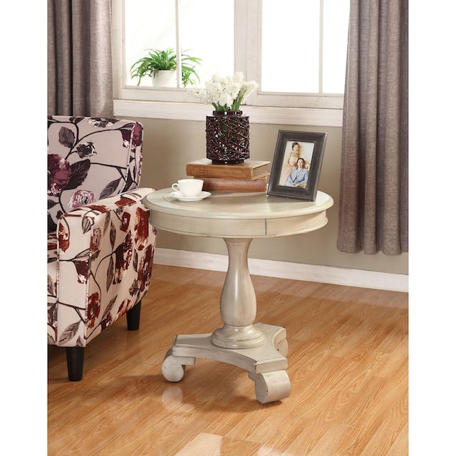 Roundhill Furniture Copper Grove Sierra Round Wood Pedestal Side Table - White - Wood/Veneer