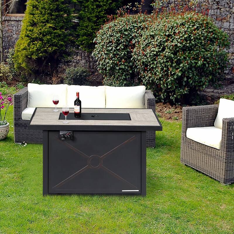 60,000 BTU Outdoor Rectangle Gas Fire Table W/ Ceramic Tabletop