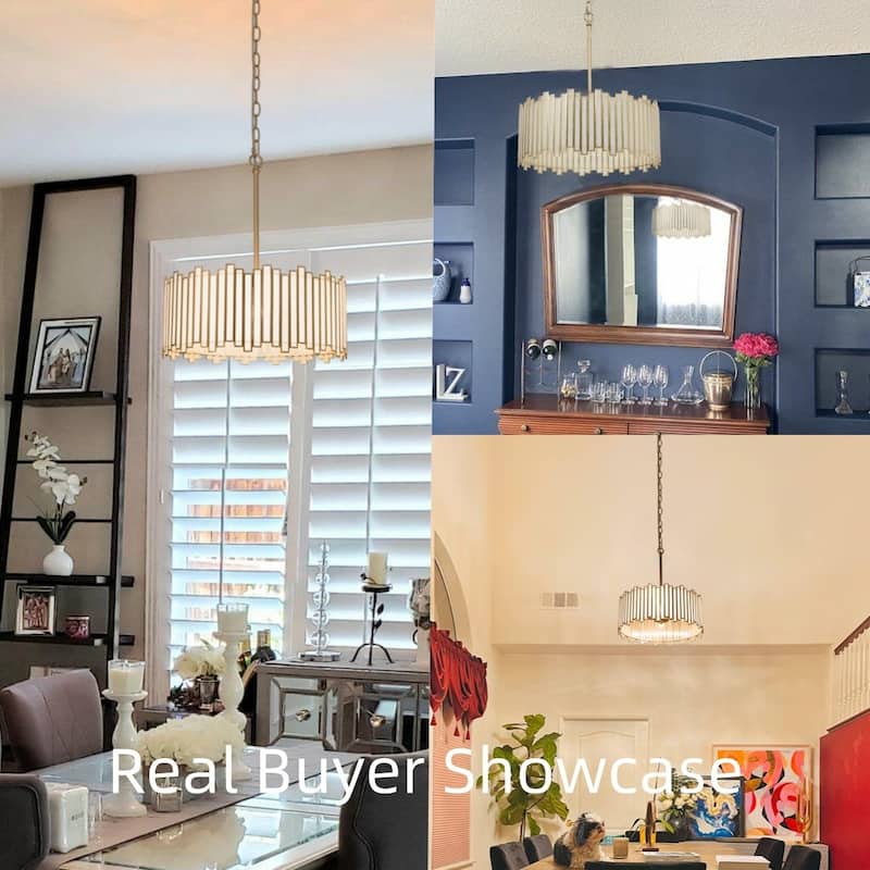 Tifany Modern Gold 4-Light Drum Chandelier Colored Glass Lights for Kitchen Island Bedroom