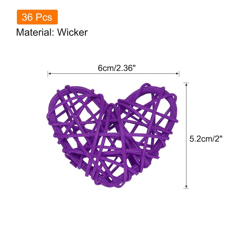 12Pcs Heart Rattan Ball Vase Filler Home Decoration 2.36 in - Light Purple