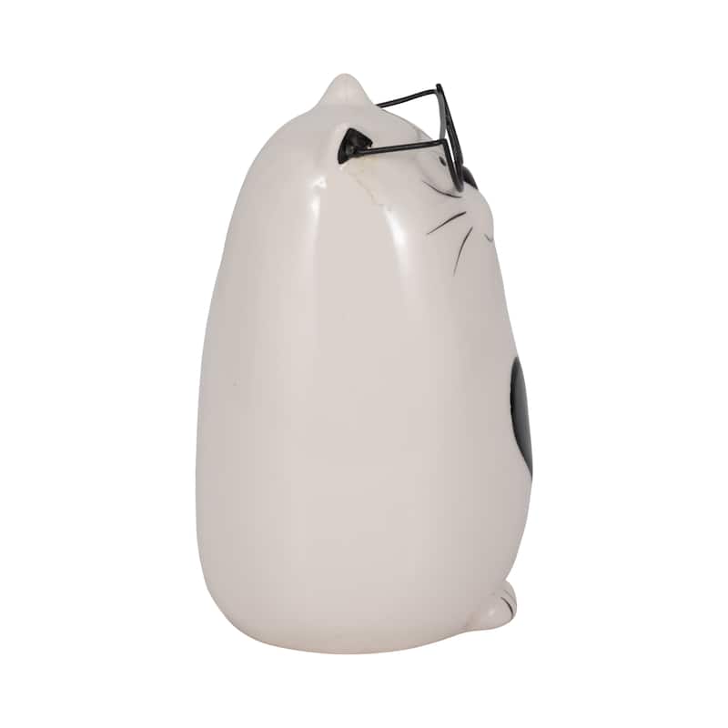 Sagebrook Home White/Black Ceramic 6" Heart Tummy Kitty Figurine with Glasses - 4" x 4" x 6"