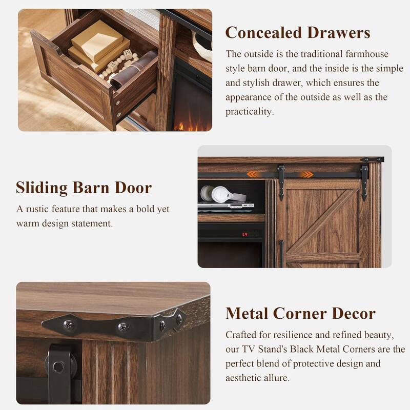 32" Tall Farmhouse TV Stand for 80" TV, Wood Entertainment Center