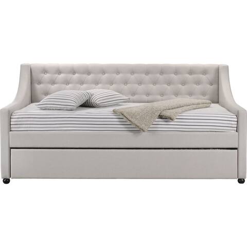 Fully Upholstered Twin Size Wooden Daybed with Trundle in Fog
