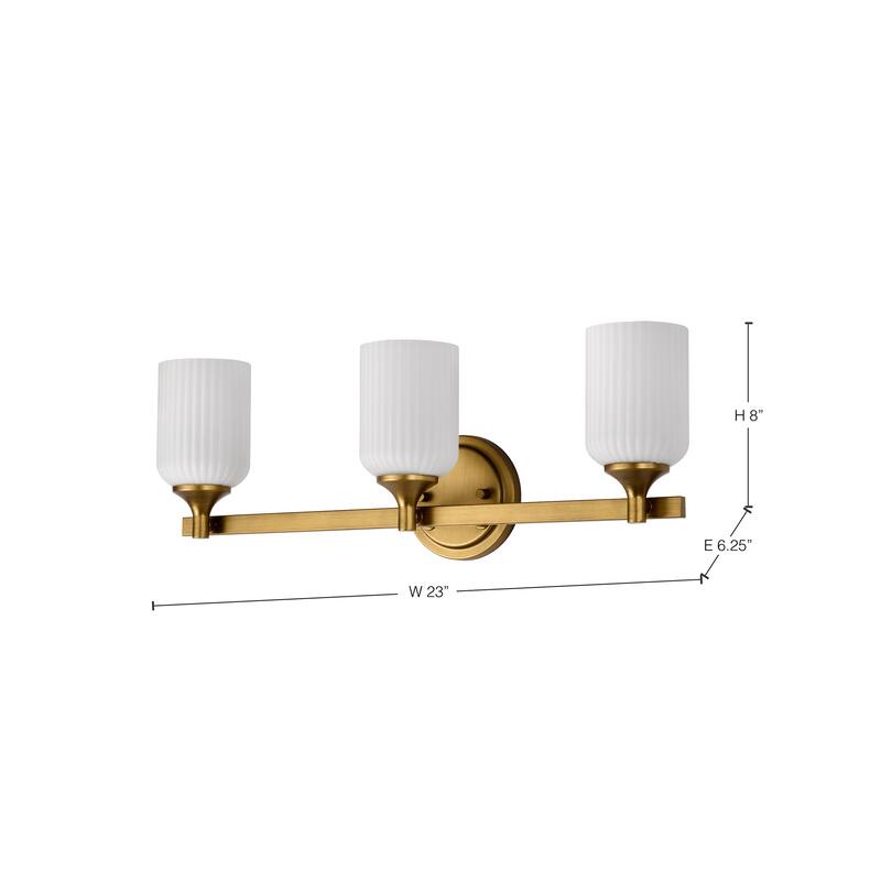 Solara 3 Light Vanity Natural Brass Finish Frosted Ribbed Glass - Natural Brass