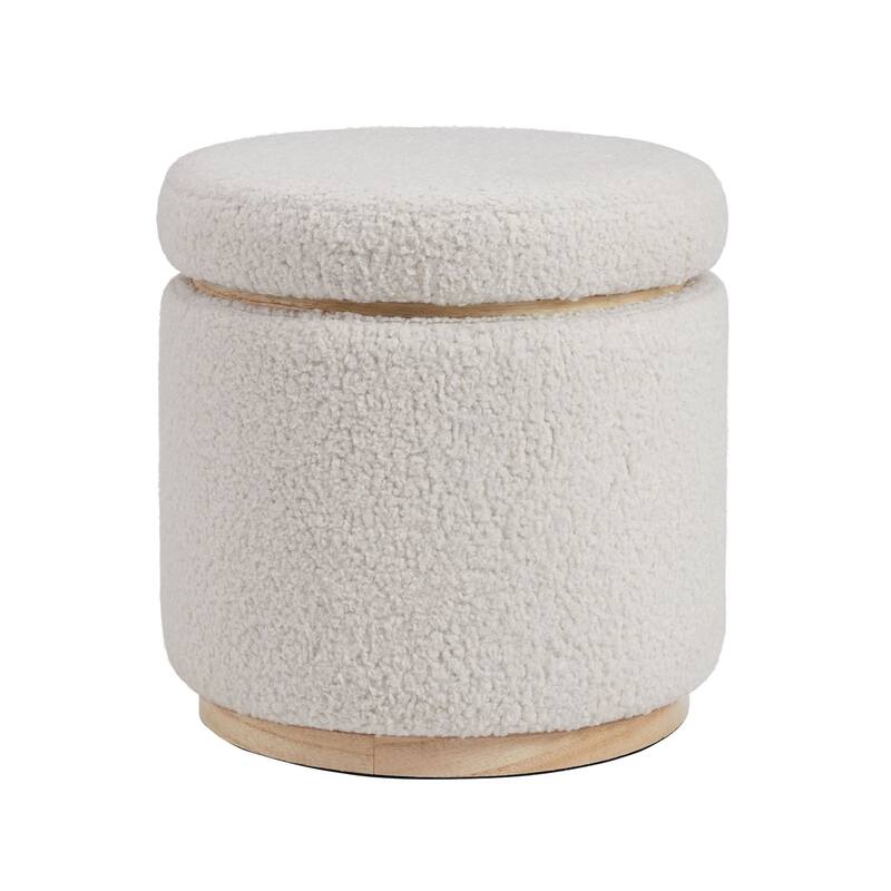Upholstered Round Storage Ottoman - 18" - Beige and Brown