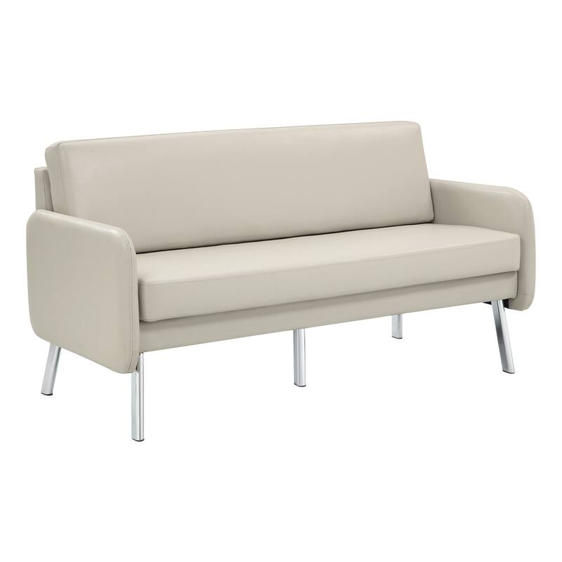 Lounge Sofa with Chrome Legs - Cream Faux Leather