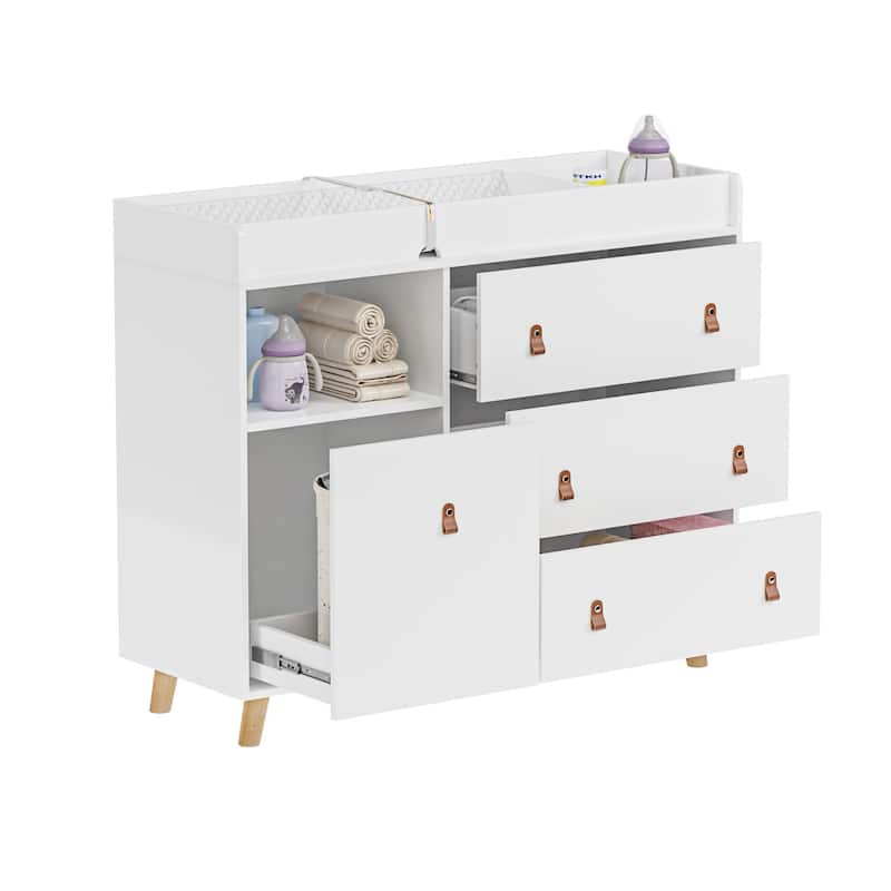 Baby Changing Table Dresser Nursery Dresser Chest White/Grey/Oak