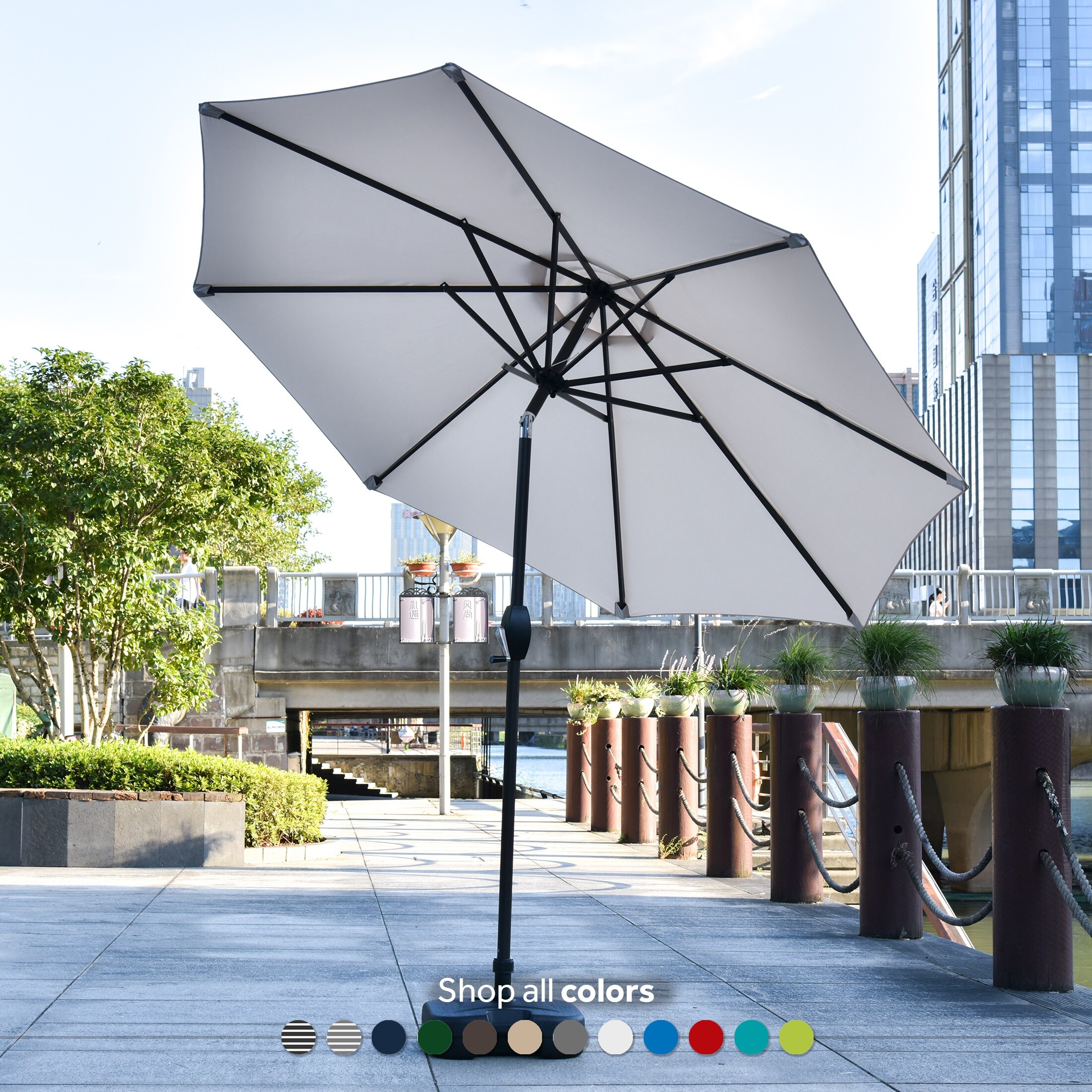 inground patio umbrella Dunn-Rite ShadeTable Water-Filled Pool Outdoor Base and Side Table, Fits 1.5 inch Pool Umbrella for Inside of Pool, Use on Patios, Docks, in batch-14:2024-09-01 Color:Panda California Umbrella 9 ft. and youre all set