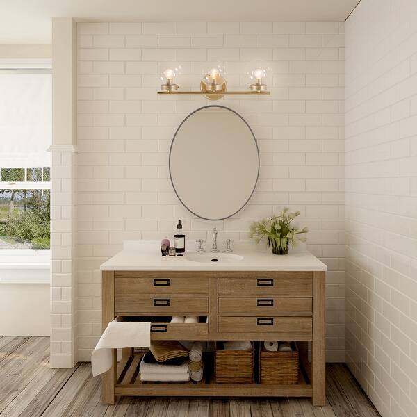 Shop Mid Century Gold Wall Sconce 3 Lights Bathroom Vanity Lighting With Global Clear Glass L19 5 X W6 X H7 5 Overstock 32018681