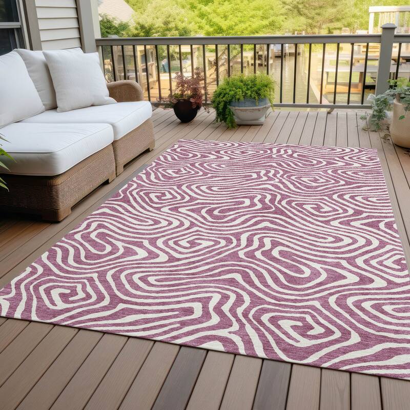 Machine Washable Indoor/ Outdoor Abstract Modern Chantille Rug - Plum - 8' x 10'