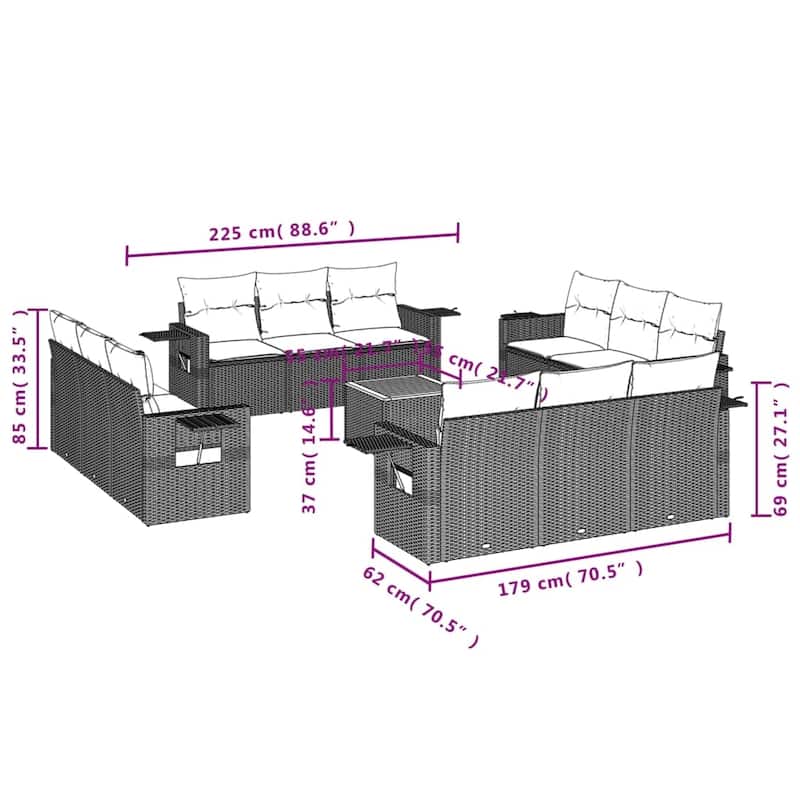 vidaXL Garden Sofa Set 13 Piece with Cushions Outdoor Sofa Set Poly Rattan