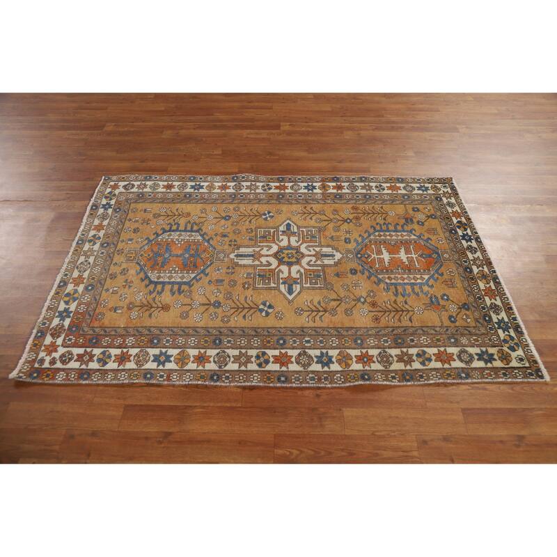 Hand Knotted Oriental 100% Wool Carpet Traditional Floral Brown Gharajeh Area Rug - 5' 6'' X 3' 9''