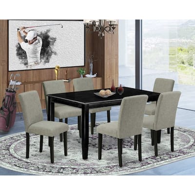 Rustic Dining Set 7Pc - 60 Inch Rectangular Table & 6 Parsons Chairs - Linen Fabric, Cozy Farmhouse Style