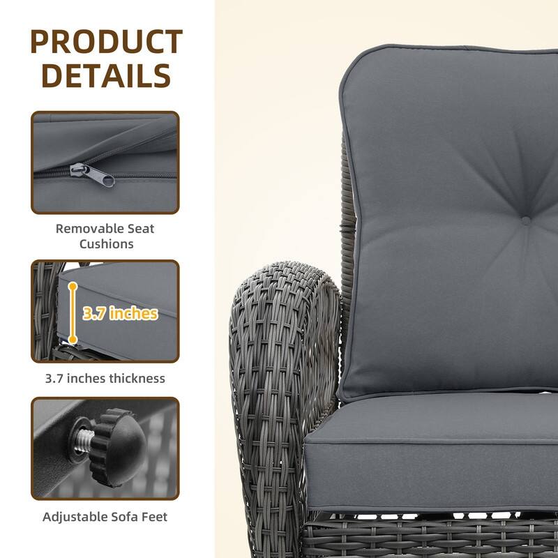 Patio Watcher 2-Piece Outdoor Gray Rattan 360 Degree Swing Patio Conversation Chair Set with Cushions