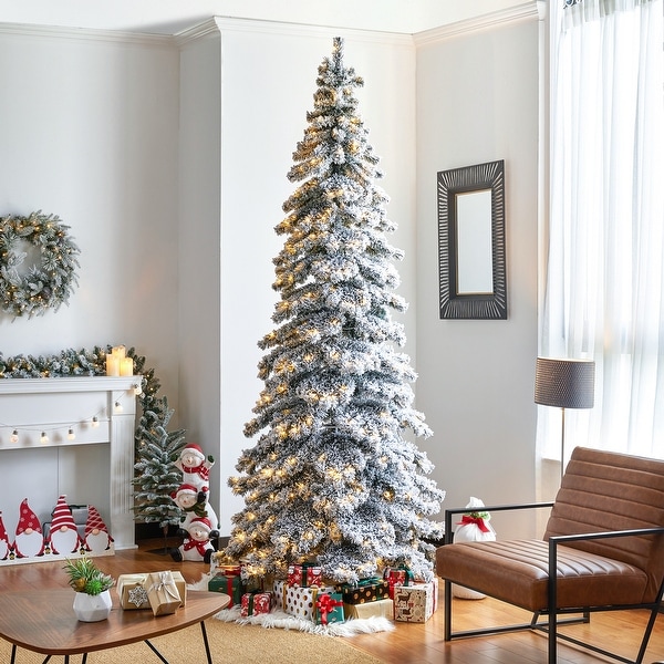 Glitzhome 7.5ft 9ft 12ft Pre Lit Flocked Layered Spruce Artificial Christmas Trees