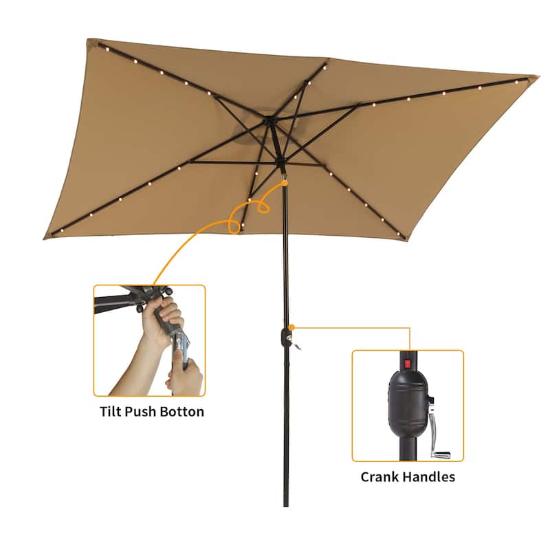 10 ft.LED Aluminum Rectanglar Market Patio Umbrella