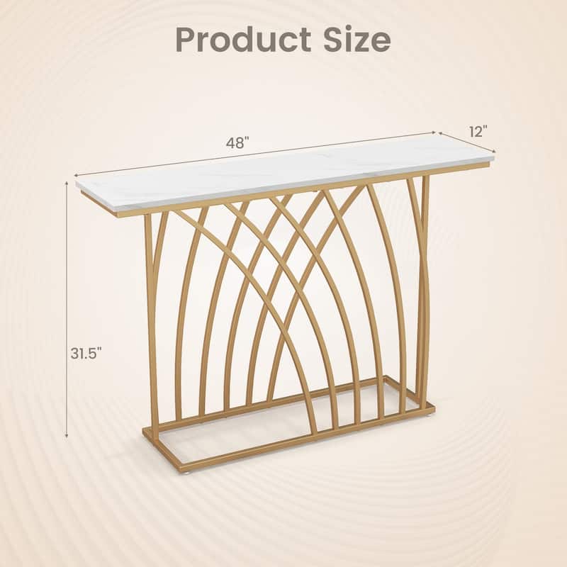 48" Gold Console Table with White Faux Marble Tabletop-White - 48" x 12" x 31.5"