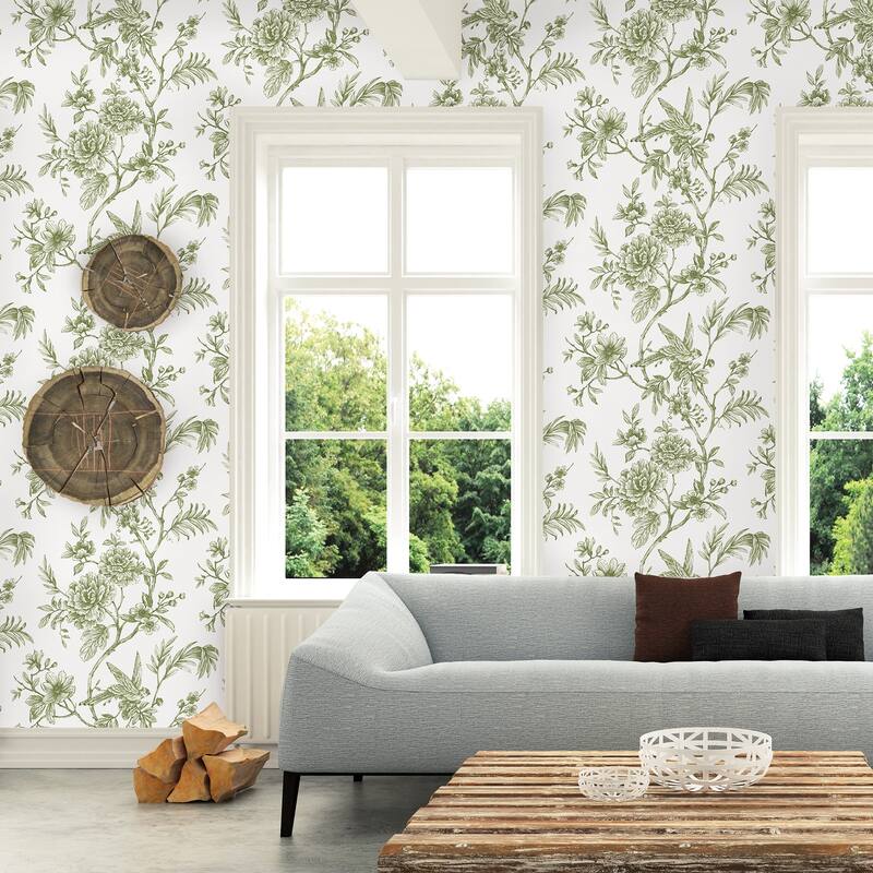 A-Street Prints Jessamine Green Floral Trail Wallpaper