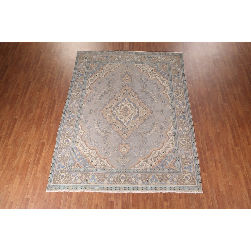 Gray Tabriz Persian Vintage Area Rug Handmade Traditional Wool Carpet - 8'5"x 11'2"