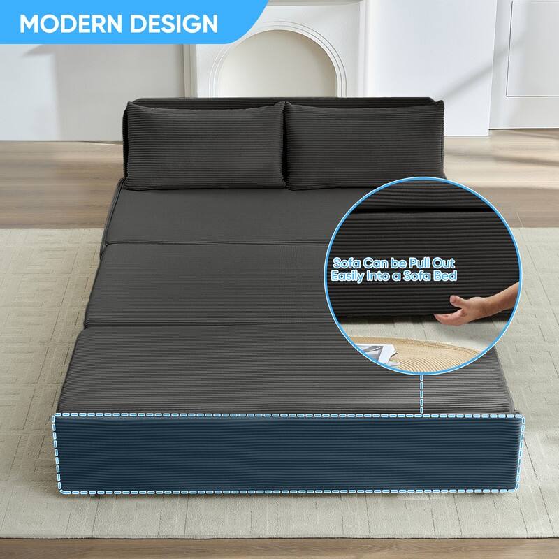 Mixoy Corduroy Fabric Queen Size/Twin Size Sofa Bed, 2-in-1 Modern Pull Out Sleeper Sofa Bed