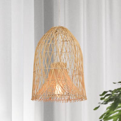 Handmade Bohemian Bell Woven Rattan Pendant Light for Dining Room