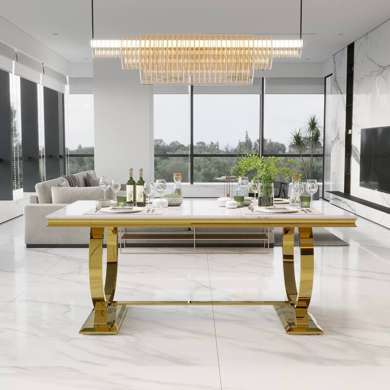 Luxurious Dining Room Table Set with Velvet Dining Chairs
