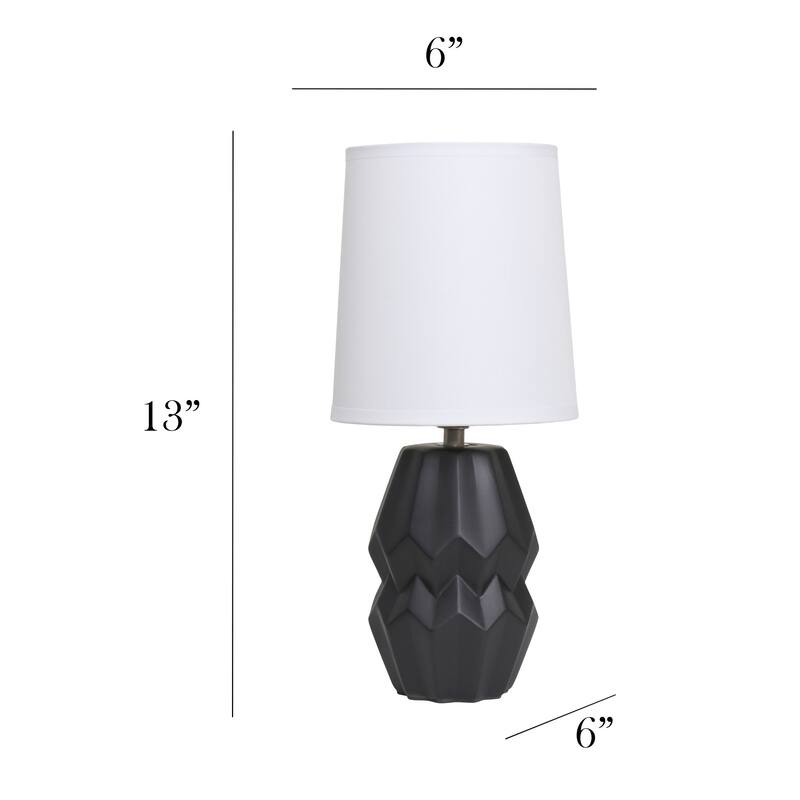 Geometric Ceramic Table Lamp with White Drum Shade - 19.5" - Black