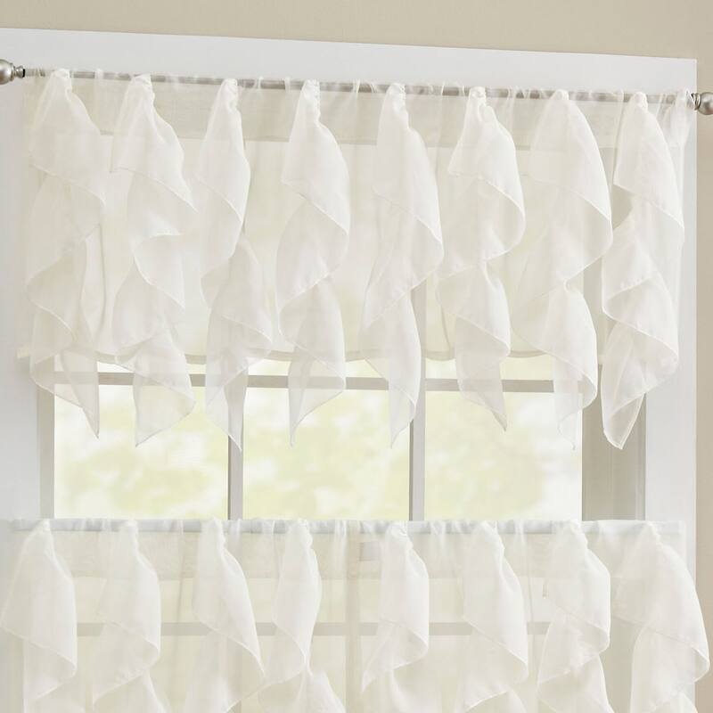 Sweet Home Collection Sheer Voile Vertical Ruffle Window Kitchen Curtains - Tier & Valance