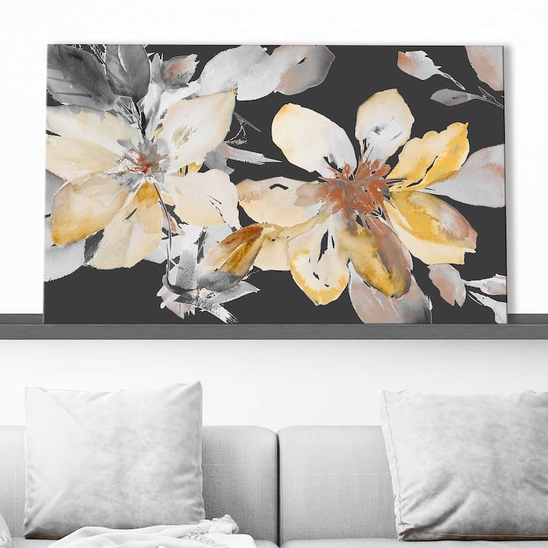 "Yellow Clematis on Grey" Print on Canvas