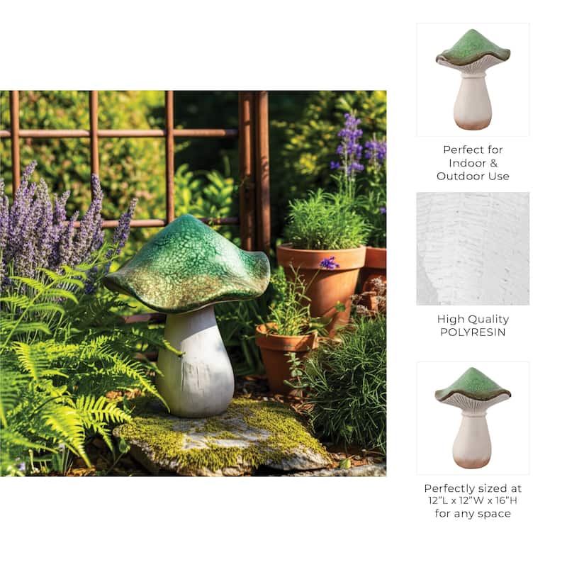 Polyresin Garden Statuary Decorative Mushroom Design - 16" Green