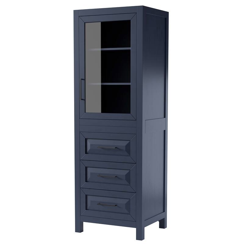 Daria Linen Tower with Cabinet Storage and 3 Drawers - Dark Blue, Matte Black Trim