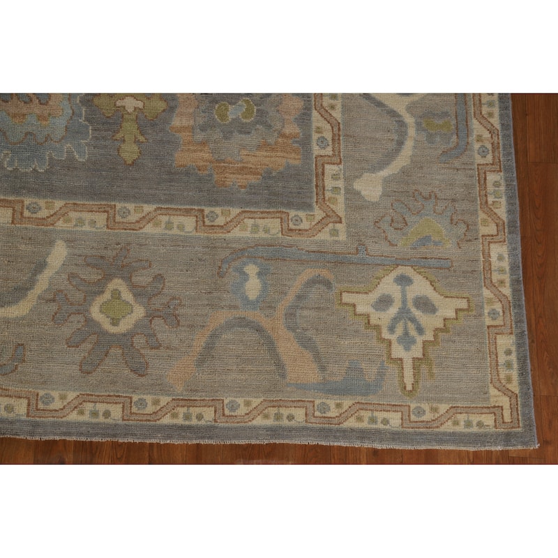 Hand Knotted Oriental 100% Wool Carpet Transitional All-Over Greys & Charcoal Oushak Area Rug - 9' 11'' X 8' 1''