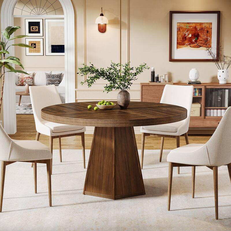 47-Inch Round Dining Table for 4, Farmhouse Industrial Wooden Kitchen Table