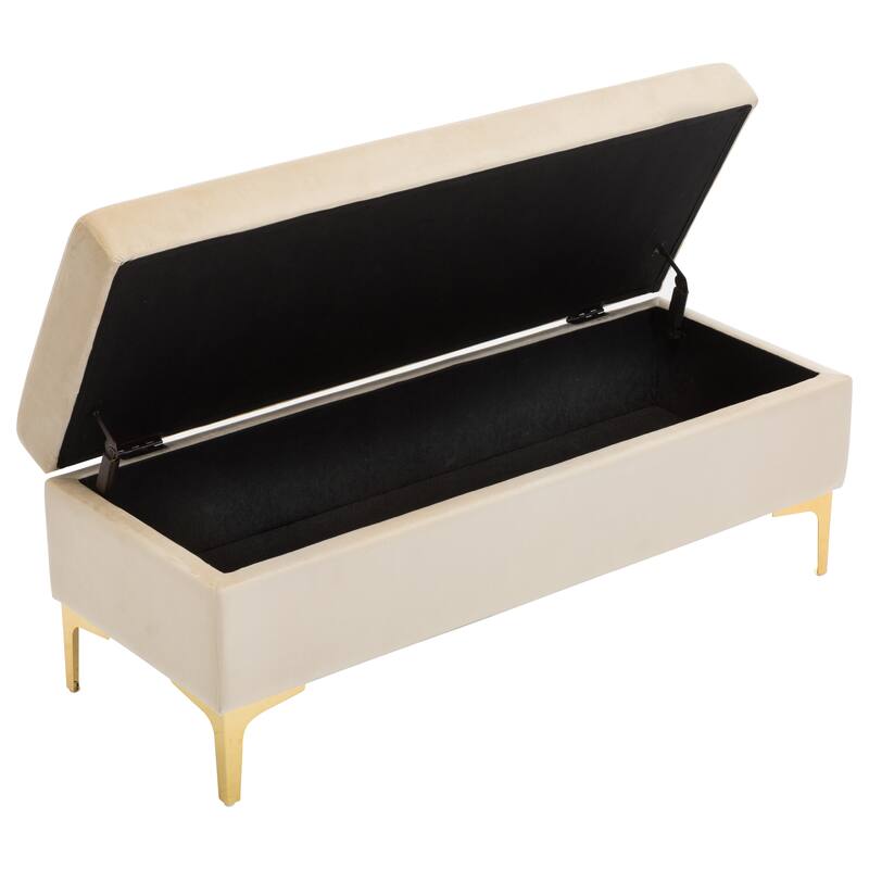 Velvet Rectangular Storage Ottoman Bench Upholstered Foot Stool