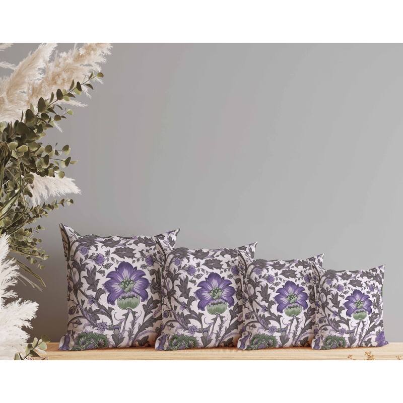 Mughal Era Garden Treasures Faux Suede Reversible Throw Pillow Grey and Lavender