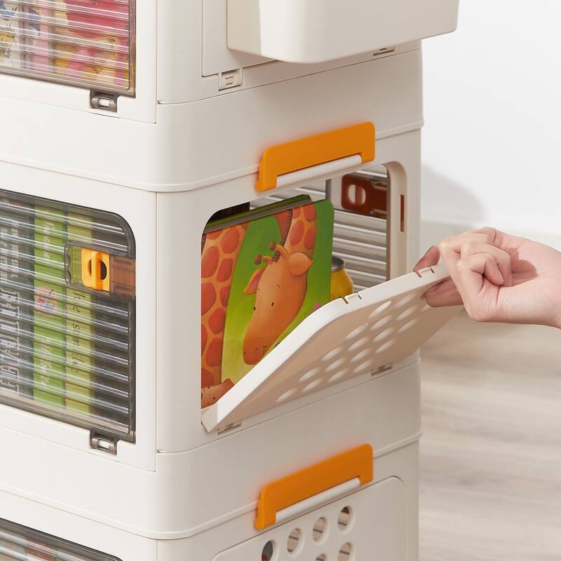 VECELO Plastic Storage Bins with Lid 3/4-Tier Stackable Storage Bins With Storage Basket for Home Living Room Office Kitchen