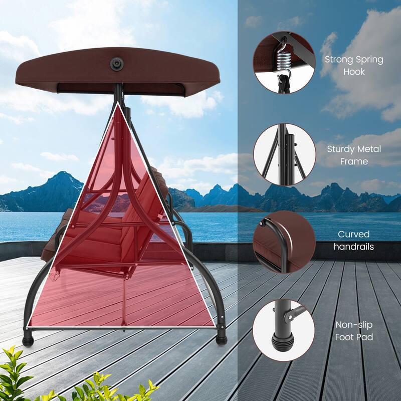 3 Seat Outdoor Porch Swing with Adjustable Canopy - 71" x 47" x 70"