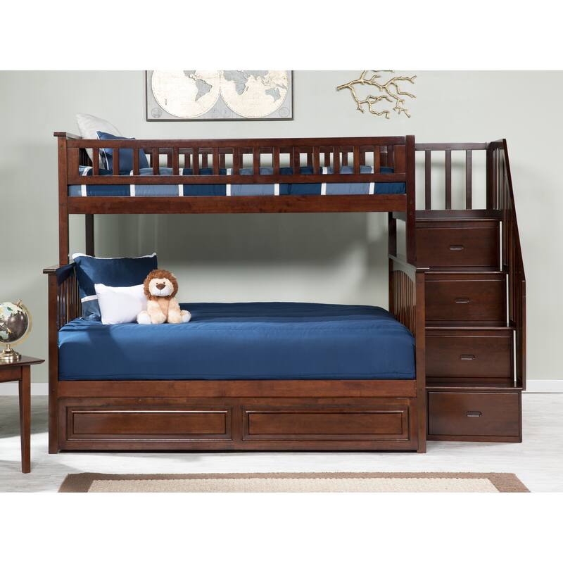Columbia Twin over Full Solid Wood Staircase Bunk Bed with Twin Raised ...