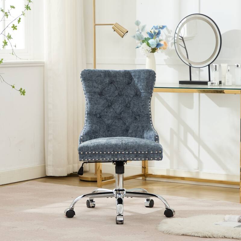 GDF Studio - Modern Chenille Tufted Upholstered Office Chair with Chrome Metal Base with Nailhead Trim and High-Rebound Cushion