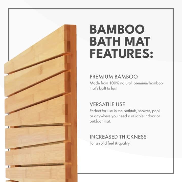 ToiletTree Products Natural Bamboo Deluxe Shower Floor and Bath Mat - Bathroom Mat for Bathtub, Handheld Bamboo Bathmat
