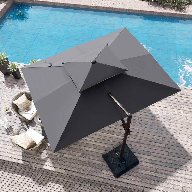 9 x 12 ft Double Top Patio Cantilever Umbrella with No Base, 360-degree Rotation