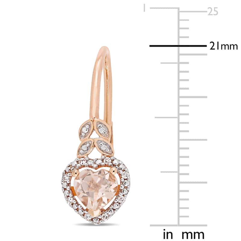 Miadora 10k Rose Gold Morganite and Diamond Accent Heart Halo Leverback Earrings