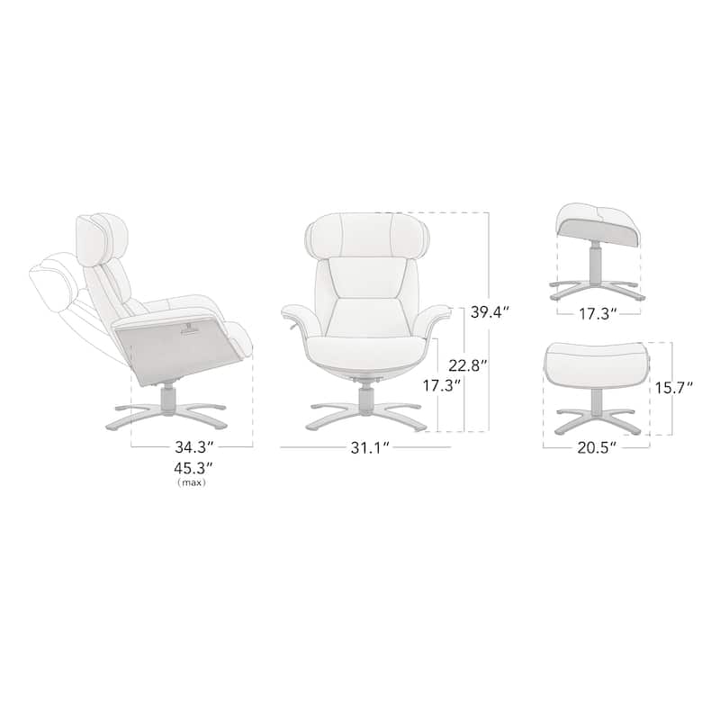 Spruce & Spring Leon Swivel Recliner Chair with Ottoman Set and Adjustable Headrest