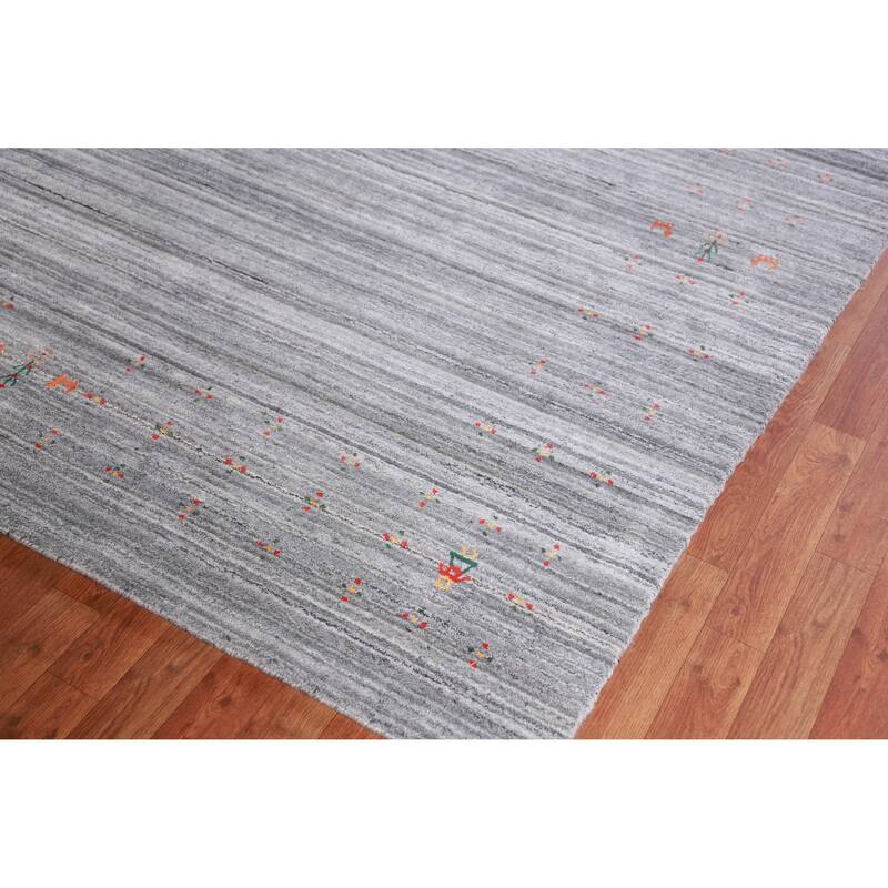 Hand Knotted Oriental 100% Wool Carpet Tribal Tribal Greys & Charcoal Gabbeh Area Rug - 12' 2'' X 9' 4''